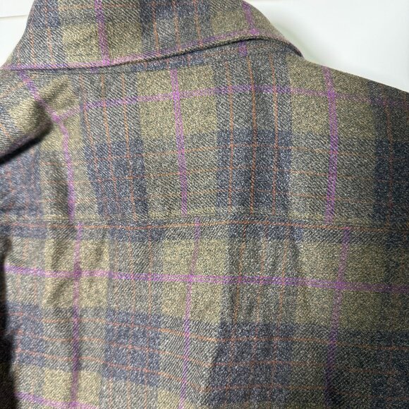 Bruli Long Sleeve Button Up Plaid Shirt Olive Green Purple Dk. Gray Sz Medium - Picture 4 of 9